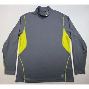 Nike Pro Combat Fitted Compression Shirt Mens XL Gray Mock Neck Neon LIMITED USE